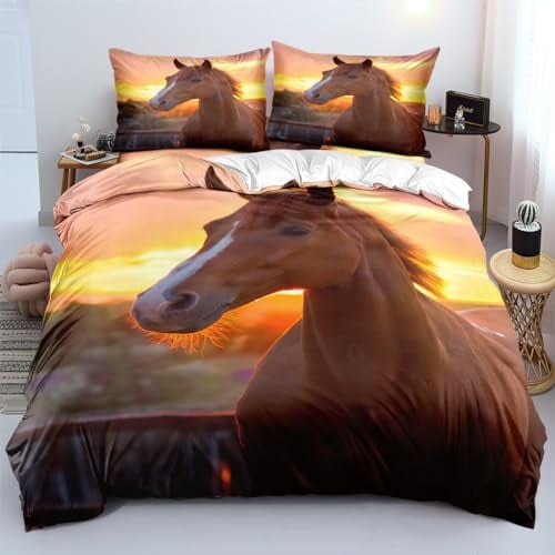 Yzehomijia Pferd Bettwäsche Set 140×200 cm,3D Pferd Muster Print Bettbezug,1pc Mikrofaser Bettbezug + 2pcs 65×65cm Kissenbezüge (C1，140×200)