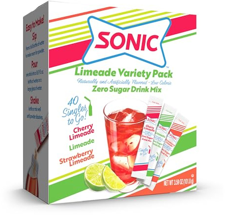 Sonic Singles To Go Limeade Variety Pack, Watertok Pulvered Drink Mix, contiene 3 gusti, limeade, Cherry Limeade, Strawberry Limeade, 1 scatola (40 porzioni)