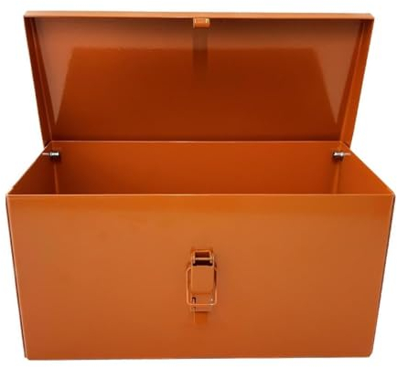 Boîte à outils 300 x 200 H 150 cm en tôle pliée, soudée robuste peinte orange brillante avec porte-cadenas pour tracteurs