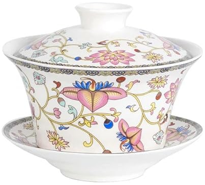 LAMPPE Cerámica Gaiwan Porcelana 350ml de Gran Capacidad Gaiwan para Viaje Cubierta tazón GAI WAN Taza de té Chino con Tapa y platillo