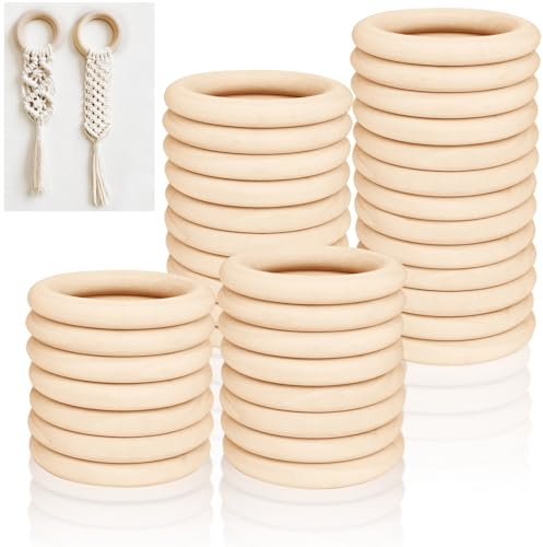 Ysimple 36 Stück Holzringe zum Basteln, 60mm Holzringe Natürliche Holz Ringe, Holzringe Makramee für DIY Handwerk Schmuck Ring Anhänger, Dekoration Ringe Bastelring, Schmuckherstellung