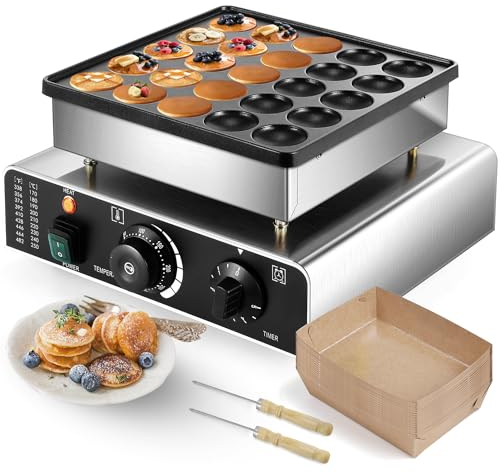 Moongiantgo 25 Trous Machine à Crêpes Hollandaise, Machine à Pancake En Acier Inoxydable, Contrôle De La Température De 50 à 300°c Et Minuterie De 5 Minutes, Appareil à Crêpes Antiadhésif, 220v