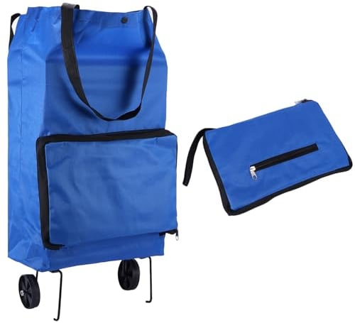 EASONGEE Folding Shopping Trolley, Collapsible Shopping Trolley, Grocery Trolley with Wheels Folding Shopping Bag with Rubber Wheels Shopping Trolley on Wheels Reusable Shopping Cart for Supermarket