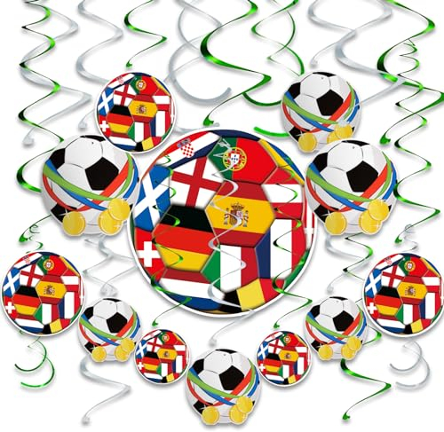 AhfuLife 24 Stück Fußball Geburtstag Party Deko Hängende Wirbel für 2025 Damen Fußball EM, Deckenhänger Spiral Fußball Hängende Spiralen Partyzubehör für WM Olympia Geburtstag Bar Zuhause Party Deko