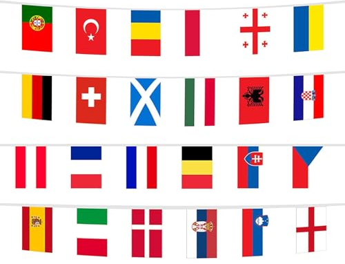 AOMAIGAD 2 Pièce Drapeaux Euro Guirlandes 2025,24 Drapeaux de pays,24 Pays Européen Banniere Chaîne Décorations,Guirlande Drapeau Décor pour Club Bar Jardin 16m(2 Pièce,20 x 30 cm)