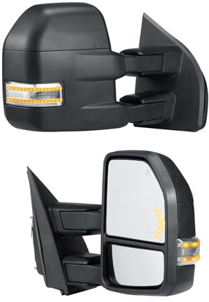 VEVOR Espejos Negros de Remolque Calefacción Eléctrica con Luz de Señal, 2 piezas, 500 x 320 x 200 mm, Control Manual Telescópico Plegable Descongelación de Calefacción para Ford F150 2015-2018