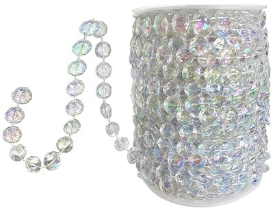 SUNTRADE 30 Meter Kristall Perlen Girlande Strang, schillernde klar Acryl Diamant Perlen String Rolle für Handwerk, Perlen Vorhänge, Hochzeit Party Dekorationen, Weihnachtsbaumschmuck