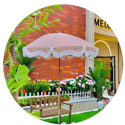 PQPQLI Balkonschirm Neigbar & Höhenverstellbar, Fransen Sonnenschirm Uv-Beständig Sonnenschirm Strand, Gartenschirm Mit Polyester-Markise, Terrassenschirm Mit Abnehmbare Schirmstange(White)