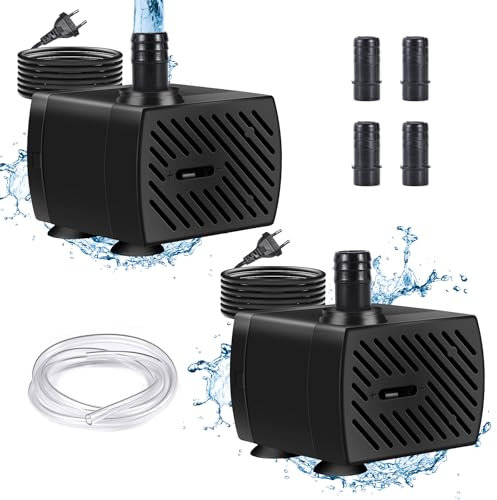 2 Piezas Ajustable Mini Bomba De Agua, 350 L/H, 5 W Bomba De Agua Pequeña, Bomba Acuario, Ultra Silencioso Bombas Agua Para Fuentes, Con 2 Boquillas, Bomba Fuente De Agua para Fuentes, Acuarios