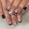 Square Short False Nails - 24PCS Black Theme Fake Nails - Halloween Style Clear Base with Star Ghost Pattern False Nails with Glue - Glossy Full Cover Press on Nails DIY Nail Art
