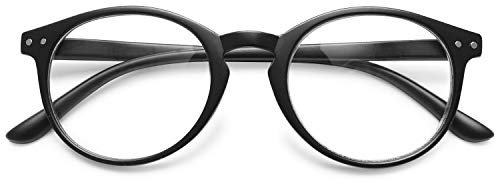 KOOSUFA Mode Anti Blaulicht Lesebrille Federscharnier Damen Herren Runde Lesehilfen Sehhilfe Anti Müdigkeit Brille 1.0 1.25 1.5 1.75 2.0 2.25 2.5 2.75 3.0 3.5 4.0 (1x Matt Schwarz, +1.75)