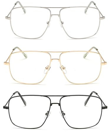 FDGGT 3 Stück Metallbrille, Modische Und Einfache Brille, Dekorative Brille, Retro-Brille, Quadratische Brille