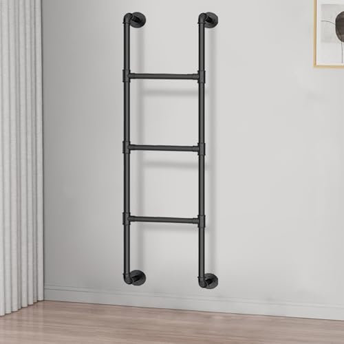 HUJIEAAA Ausstiegsleiter für Kellerfensterschacht, Schwarze Dachbodenleiter aus Schmiedeeisen für Etagenbetten, an der Wand montierte Trittleitern aus Metall, Notleiter für Feuer, anpassbar