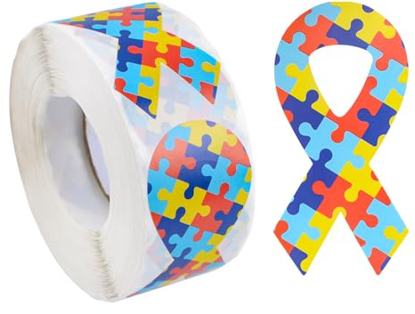 WANDIC Aufkleber mit Autismus-Thema, 500 Stück, bandförmige Aufkleber für Autismus/Aspergers, bunt, selbstklebende Aufkleber-Etiketten