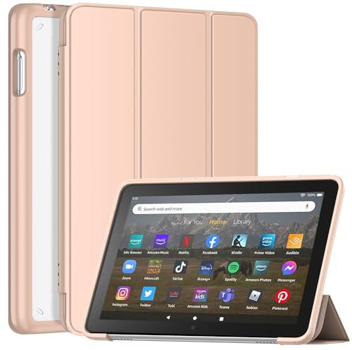 Tablet Case for 8in Tablets(Only 2024/2022/2020 Released 12/10th Gen), Not Compatible with 8 inch Nokia iPad Tablets, Mansiruyi Slim and Lightweight Hard Shell Tripod Case with Auto Sleep/Wake - Pink