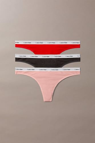 Calvin Klein Women's THONG 3PK 000QD5209E Thong, Red (CHARCOAL GREY/ADRENILINE RUSH/SUBDU), M