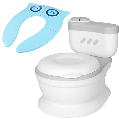 Toral Orinal Bebe 2 años Musical Acolchado con Sonido - Incluye Reductor WC Niños Plegable Azul. Perfecto como Adaptador WC Niños - Orinales Infantiles +18m Modelo Poopy