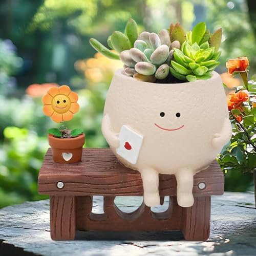 Lotvic Pot de Fleurs avec Visage, Pot De Fleurs en Résine avec Trou de Drainage, pour Plantes Grasses et pour d'intérieur et d'extérieur, Idée Cadeau, Tournesol