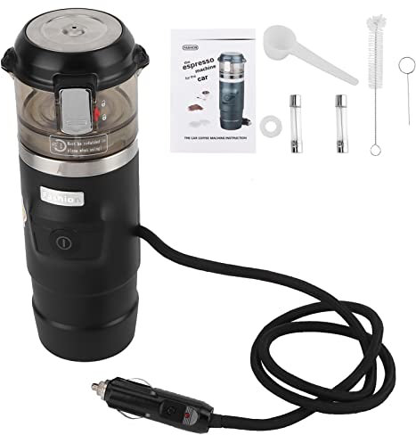 flexman 12V Tragbare Auto Kaffeemaschine, 65 ml Edelstahl Reisebereich Kaffeemaschine, Schnelle Heizung Auto Espresso Maschine für Autocamping RV Zigarette Leichtere Stecker