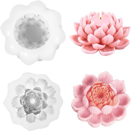 2 Pièces Moules à Bougie en Silicone Fleur de Lotus + Nénuphar - Formes en Silicone pour la Fabrication de Bougies - Moules à Bougie en Fleur 3D (Fleur de Lotus + Nénuphar)