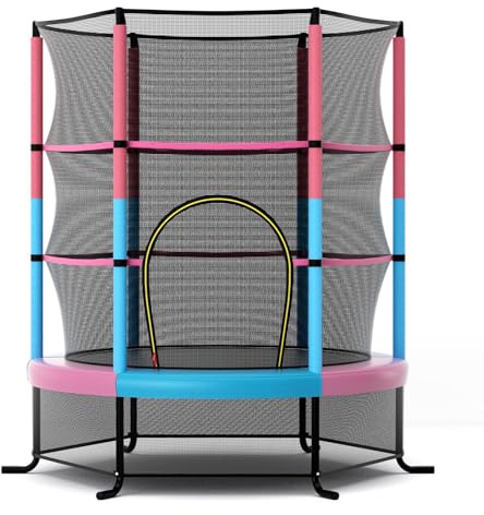 FANTASK Trampolin Ø165 cm mit Sicherheitsnetz | Gartentrampolin bis 135 kg belastbar, Indoor und Outdoor Trampolin für Kinder ab 3 Jahren, Sprunggerät für Garten