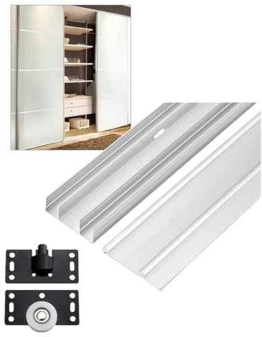 Sliding Closet Door Hardware Kit - Adjustable Upper & Lower Rail with Rollers Wheels for Smooth Operation