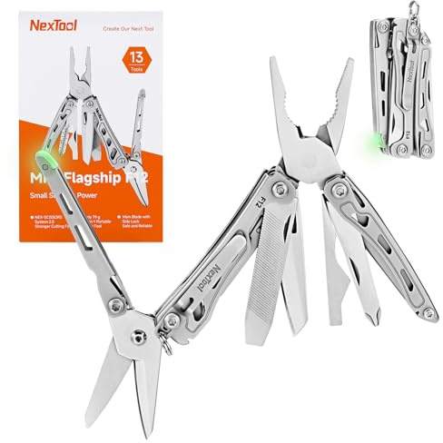 NexTool Multitool, F12 Mini Flagship 13 en 1 Multitool Tool für Schlüsselanhänger mit Zackenschere,Feile,Sicherheitsverriegelung,Upgrade 80CrMoV14 Stahl für ED,Outdoor & DIY,Geschenk für Männer