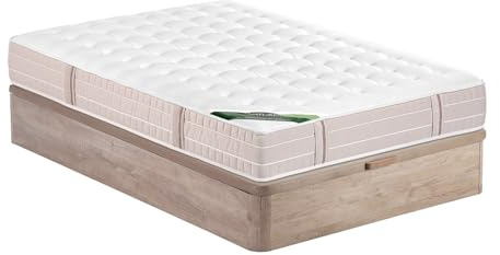 Vente-unique - Matratze und Bettgestell mit Lattenrost und Bettkasten 2 Virevo - MDF - naturfarben hell, weiß