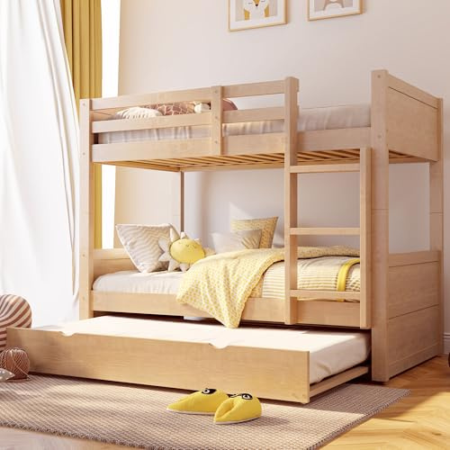 NNJN Litera de madera con marco de cama extraíble, convertible en cama individual, con barandilla de seguridad, escalera y somier, cama de matrimonio, 90 x 200 cm (madera)