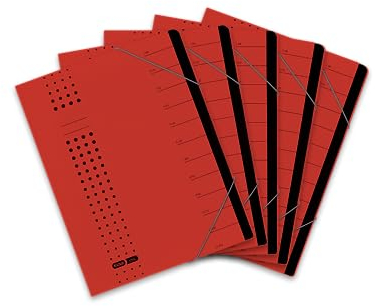 Elba Ordnungsmappe chic A4 aus Karton, 12 Fächer, rot, 5 Stück