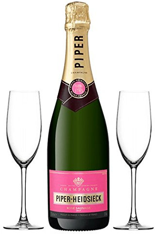 Piper-Heidsieck Rose Champagne Brut 750ml with 2 x Champagne Flutes - Gift Ideas for Mum, Valentines, Mothers Day, Birthday, Wedding, Anniversary, Corporate, Business and Thank You
