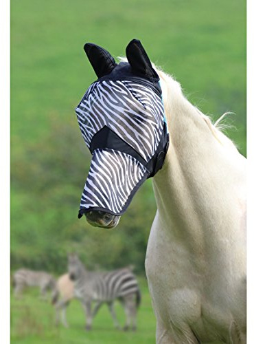 Shires Fine Mesh Fly Mask with Ears & Nose — UV Protection Zebra Print/Small Pony/Single