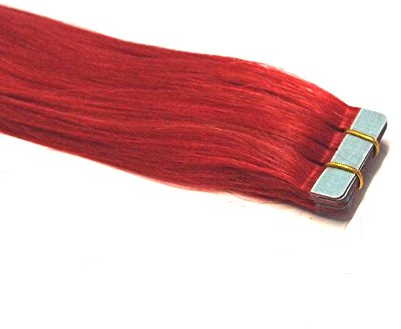 Tape In/On 100% Echthaar Remy Hair Extensions Haarverlängerung 2,5g / Tresse (40cm - 10 Tressen- Red)