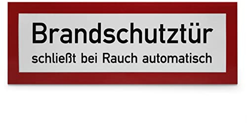 Hinweisschild „Brandschutztür schließt bei Rauch automatisch“ - 29,7 x 10,5 cm - PVC-Folie, selbstklebend - Hinweise für die Feuerwehr - Brandschutz-Erstausstattung nach DIN 4066-D1