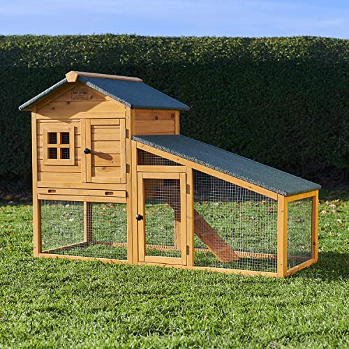 FeelGoodUK Rabbit Hutch and Run Wooden Outdoor Guinea Pig Hide House W150 x H100cm X D66CM