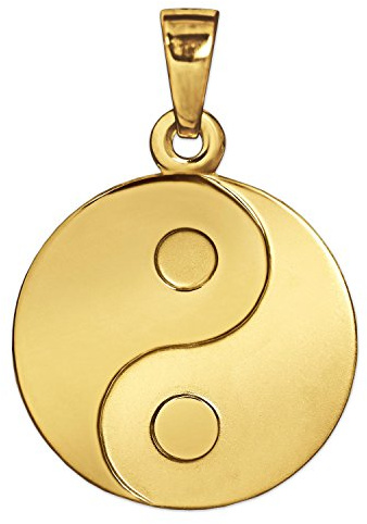 CLEVER SCHMUCK Goldener Anhänger Yin Yang Ø 16 mm matt und glänzend 333 Gold 8 Karat für Damen oder Herren im Etui anthrazit