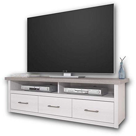 Stella Trading LUCA Elegantes Jugendzimmer TV-Board im Landhausstil - stilvolles Low-Board in Pinie weiß / trüffel - 148 x 46 x 43 cm (B/H/T)