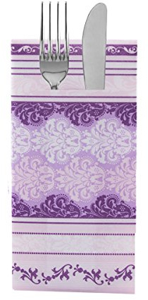 Sovie HOME Besteckserviette Marius in Beere, Linclass® Airlaid, 40x40 cm, 1/8 Falz, 12 Stück, florales Ornamentdesign in Beere-Lilatönen, praktische Tischdekoration