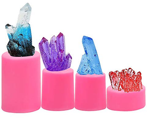 SAKOLLA Natürliche Kristall-Quarz-Silikonformen, Kuchendekoration, Fondant-Formen, Edelstein-Isomalzformen für Polymer-Ton, Basteln, Harz-Epoxid, Schmuckherstellung – 4er-Set