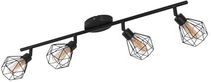 Eglo Ceiling Light Zapata 1, 4-Light Vintage Ceiling Lamp in Retro Style | Steel Ceiling Spotlight, Colour: Black, Glass: Amber, Socket: G9