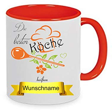 Die besten Köche heißen... Wunschname - Kaffeetasse mit Motiv, Tasse mit Druck, auch individuell mit Spruch, Foto, Wunschtext, Wunschname (Rot)