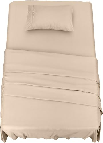 Utopia Bedding 3 Teilige Bettlaken Set 90x190 cm, Beige - Polyester Microfaser, 1 Spannbettlaken 90x190 cm, 1 Bettlaken 167x243 cm und 1 Kissenbezug 50x75 cm