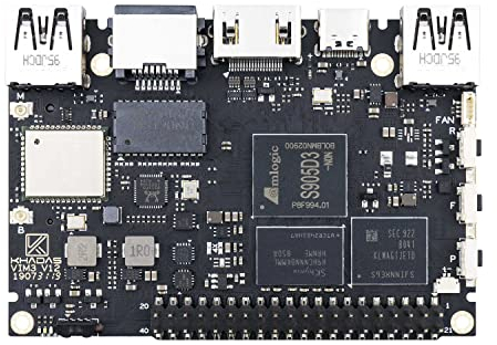 Khadas Amlogic S905D3 SoC Gaming Scheda Madre,riproduzione 4K a 75fps, 2GB 1608MHz LPDDR4 RAM, 2×Wi-Fi,BT 5.0,OS Freedom,USB HDMI, Nero (VIM3L HTPC KIT)