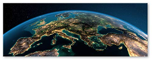 Glasbild Globe 50 x 125 cm I Wandbild aus Glas I Bild Wohnzimmer Schlafzimmer Küche I Weltraum Galaxie Universum Erde Sterne Weltall Space I groß XXL Querformat modern