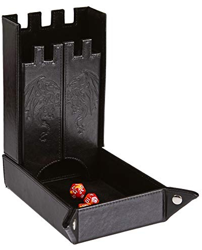 Forged Dice Co. Draco Castle Faltbare Würfelablage und Würfelturm - Faltbare DND Würfelablage und Würfel Rolling Tray Tower - Perfekt für Dungeons and Dragons RPG und Tabletop Gaming - Schwarz