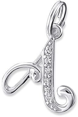Bungsa BUCHSTABE A Halsketten-Anhänger BUCHSTABEN 925 Sterling Silber mit Kristallen - kleiner BUCHSTABE A CHARM für Bettel-Armband - für Damen, Kinder & Herren - silberner Letter A