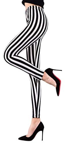karrychen Leggings Elasticizzati alla Caviglia a Vita Media da Donna Nero Bianco Stampa a Strisce Verticali Yoga Sport Pantaloni Capri Casual Collant Elastici