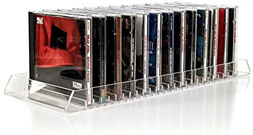 Record-Happy CD Storage Holder Rack Display – Clear Acrylic Compact Disc Organizer Stand Holds 25 Standard CD Jewel Cases