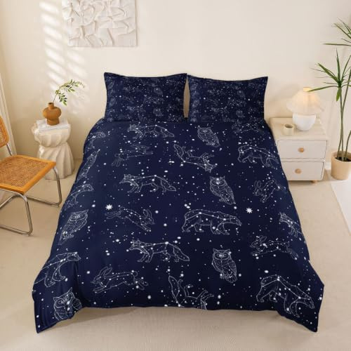Kids Bedding Set Star Constellation Bedding Set Galaxy Universe Bedding &Linen for Boys Girls Adults,Polka Dot Geometric Bedclothes Animal Bedspread Cover,Navy Blue 3 Pcs Super King Bedroom Decor