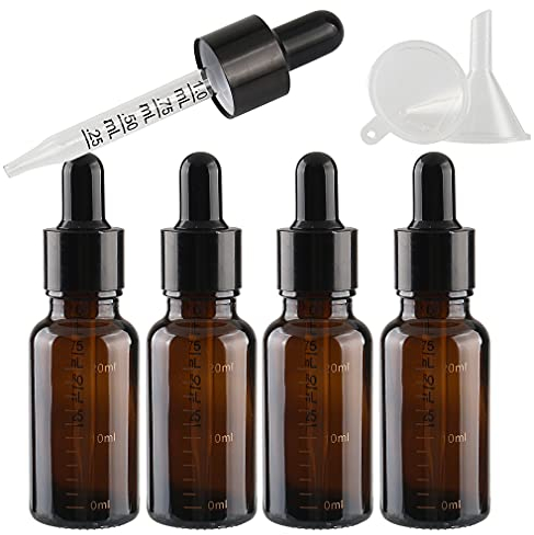 TIANZD 4 Stück 20 ml Leere Braunglas Abgestufter Tropfflasche Pipettenflaschen mit Messpipetten Glaspipette, Braun Glasflasche mit Tropfpipette für ätherische Öle, Parfüm Öle